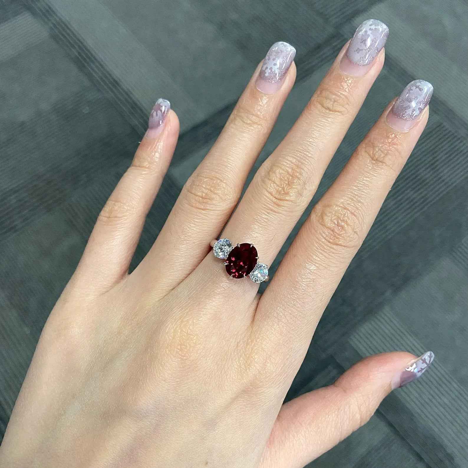 Ceylon Lanka Ruby Oval Lux 18K White Gold Ring