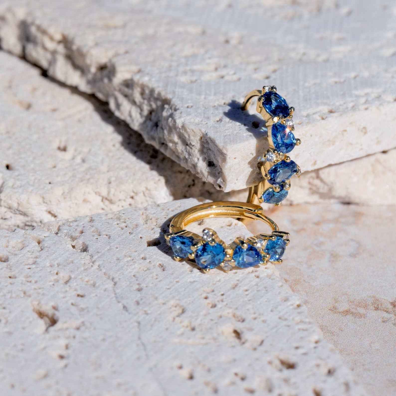 Ceylon Sapphire Craft Huggie 18K Yellow Gold Hoops