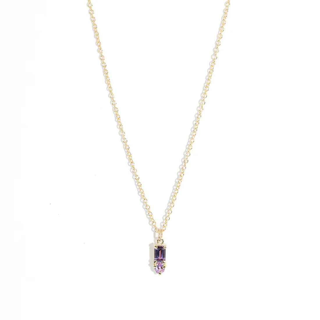 Ceylon PurpleHue 9K Gold Dual Sapphire Pillar Pendant