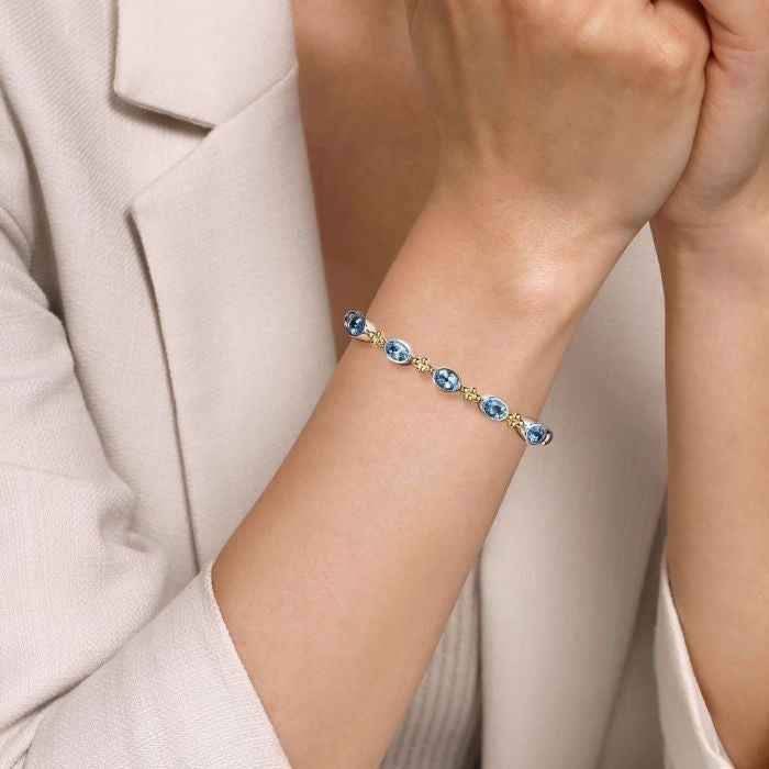 Ceylon Blue Topaz Dual Glow 18K Gold Bangle Bracelet