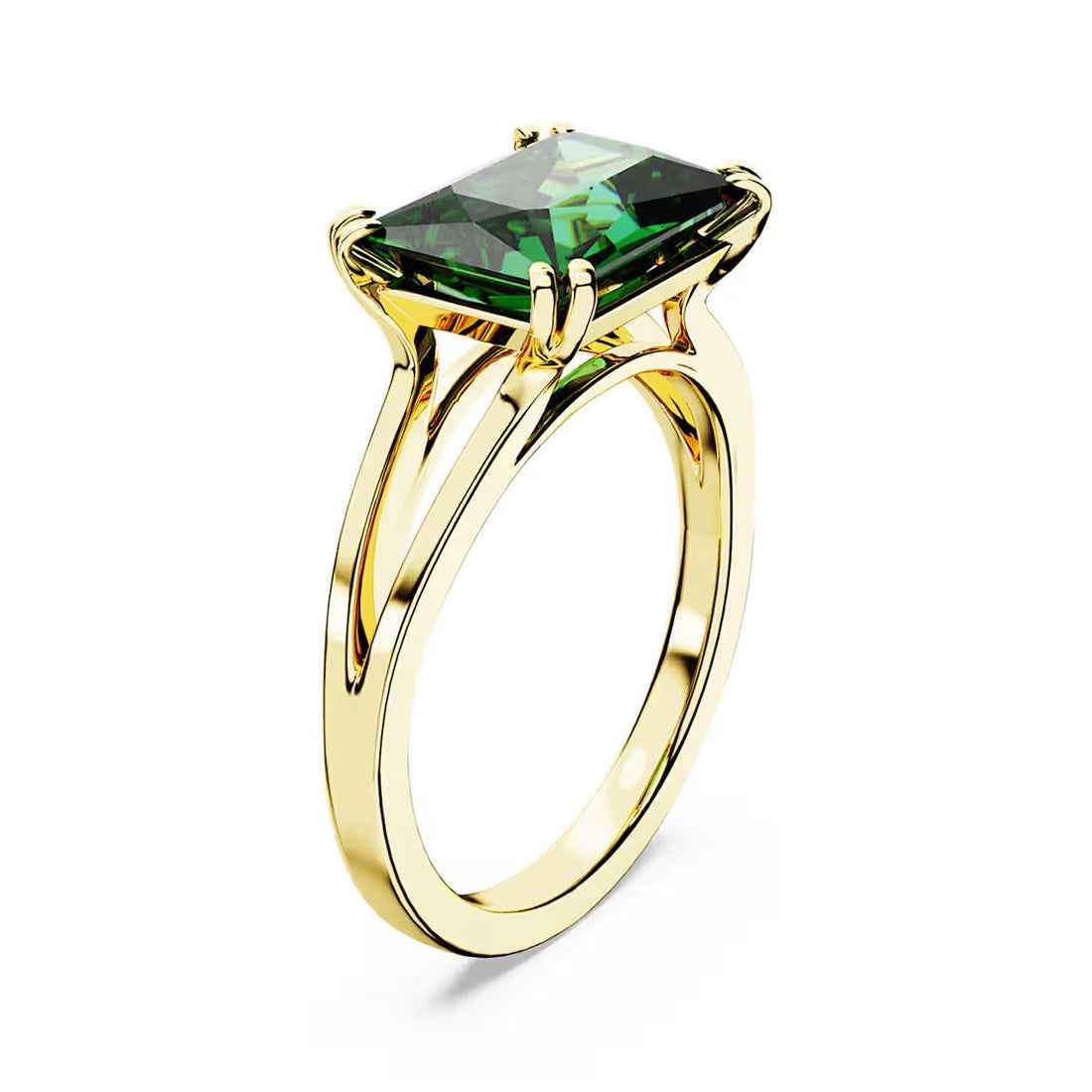 Ceylon Rectangular Emerald 18K Yellow Gold Double Prong Stilla Ring