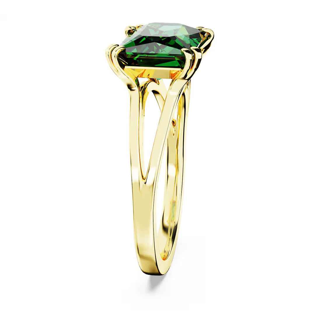 Ceylon Rectangular Emerald 18K Yellow Gold Double Prong Stilla Ring