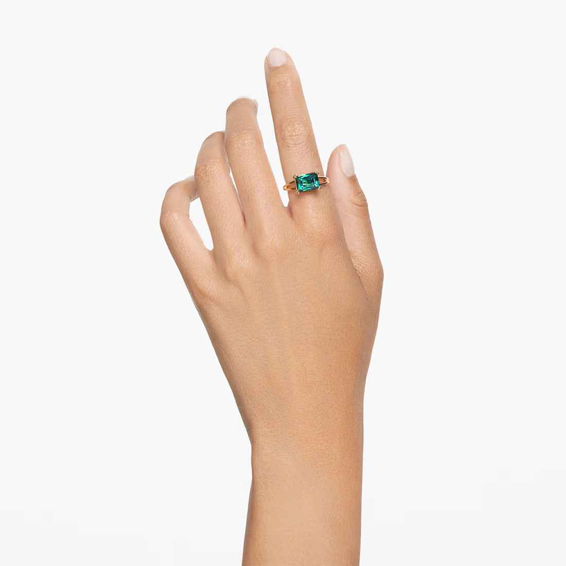 Ceylon Rectangular Emerald 18K Yellow Gold Double Prong Stilla Ring